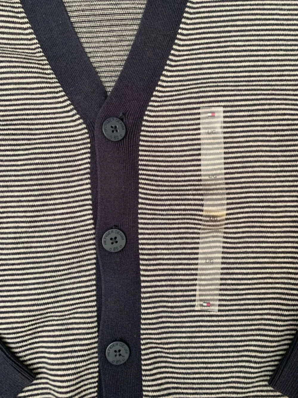 Tommy Hilfiger Men’s L Navy Gray Striped Button Front Cotton Cardigan Sweater